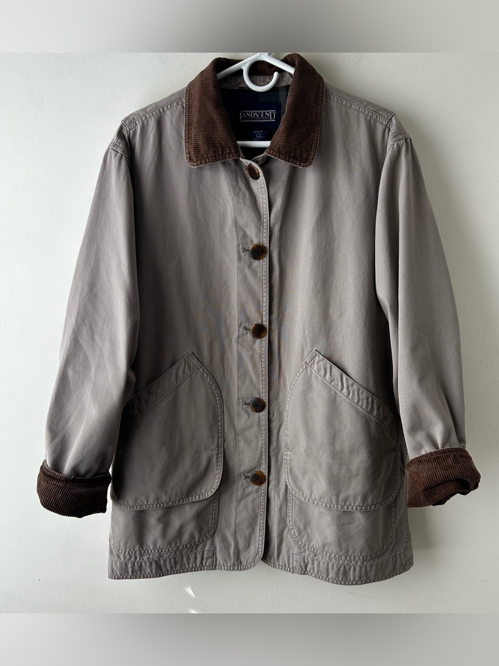 Vintage Lands End Barn Chore Workwear Jacket Coat Corduroy Collar Flannel Lined - Picture 1 of 8